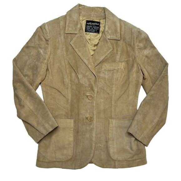 Split End Ltd. Vintage Suede Leather Jacket Tan Beige Button Up Women's 11 Retro - Picture 1 of 15